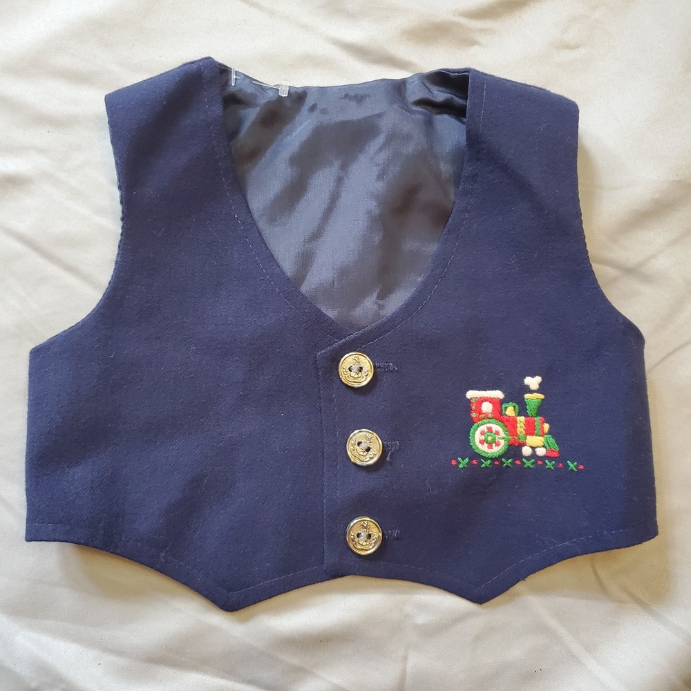 Vintage Blue Baby Boy Train Vest‎